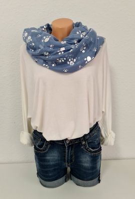 XXL Schal Loop Schlauchschal Viskose Baumwolle Silber Metallic Pfötchen Jeansblau
