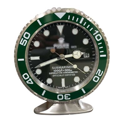 Tischuhr Rolex Submariner Starbucks Grün Schwarz Stahl Oyster Dealer Display 34cm