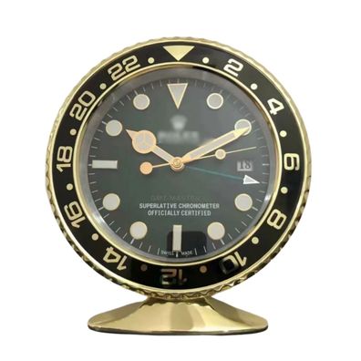 Tischuhr Rolex GMT-Master 2 Schwarz Gold Oyster Perpetual Dealer Display 34cm