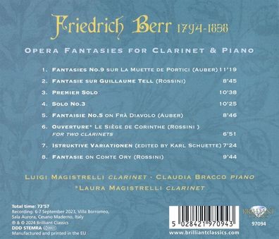 Frederic Berr (1794-1838): Opernfantasien für Klarinette & Kla
