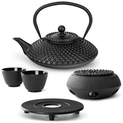 Bredemeijer Teekanne Set Gusseisen 1.25 L schwarz 2 Becher Untersetzer Stövchen