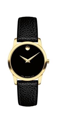 Movado Museum Damenuhr gold schwarz Lederarmband