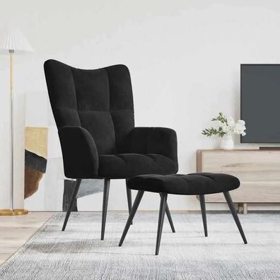 Fauteuil vidaXL Chaise de relaxation avec tabouret Noir Velours
