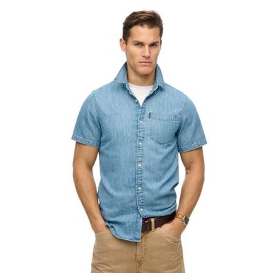 Sporthemd Superdry Essential Kurzarm Jeanshemd Blau