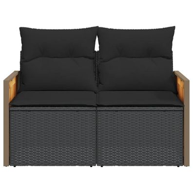 Garten-Sofa vidaXL 2-Sitzer schwarzes Polyrattan