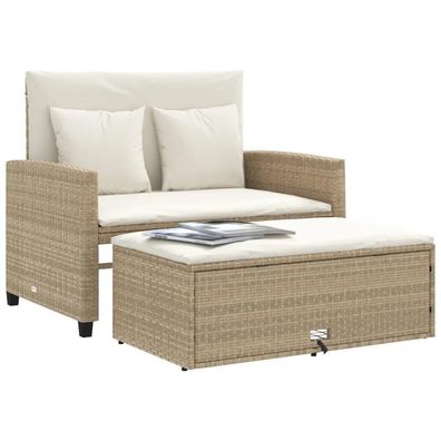 Garten-Sofa vidaXL 2-Sitzer Beige Polyrattan