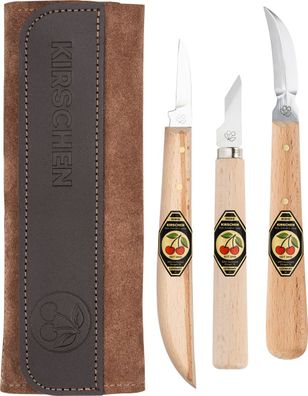 Kirschen Schnitzmessersatz in Ledertasche 3-tlg. 3307000