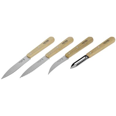 Kéchenmesser Opinel Set aus 4 Teilen, Holzgriff, rostfreier Stahl