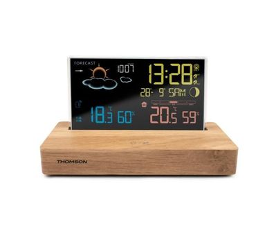Digitaler Wecker Thomson mit Wetterstation und Holzdesign