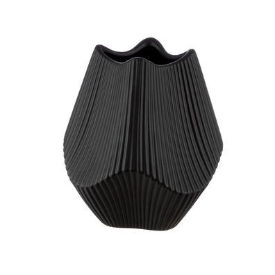 Gilde Vase, "Lamellen", Keramik, schwarz, VE 2, L. 15 cm, B. 15 cm, H. 18 cm 55379