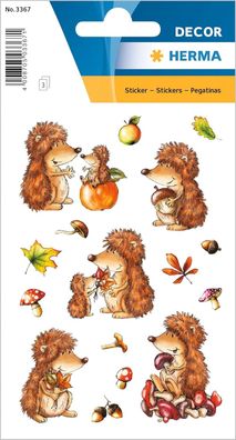 HERMA 3367 Aufkleber Igel klein groß, 48 Stück, Tiere Sticker mit Herbst Motiv, Kinde