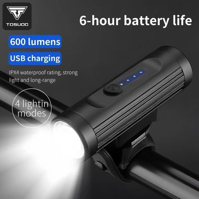 E-Bike Headlight 600 Lumens - 2500mAh, IPX4 Waterproof, 4 Modes, Aluminum