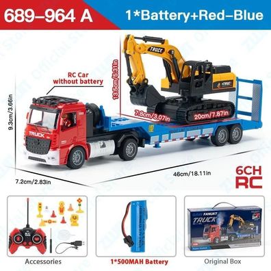 ZWN Remote Control Flatbed Truck with Inertia Excavator - Detachable, Lights, Kids