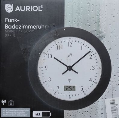 AURIOL Funk-Badezimmeruhr Digital 4 Saugnäpfe Display schwarz/weiß