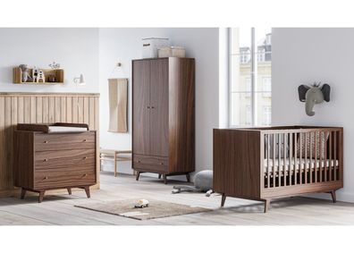 Babyzimmer Kinderzimmer komplett Set MADDY Walnuss Schrank Kommode Bett