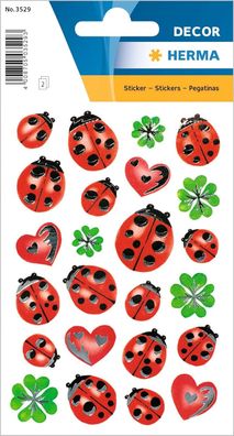 HERMA 3529 Aufkleber Marienkäfer Glück klein, 48 Stück, Ladybug Sticker mit Silberprä