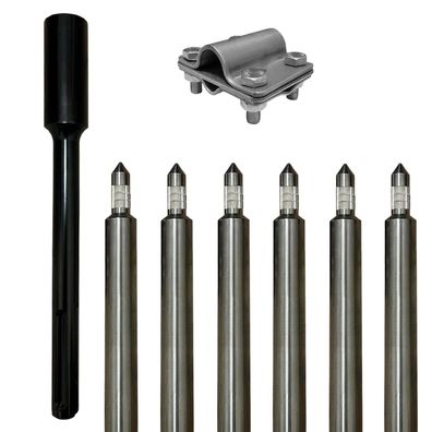 Tiefenerder Edelstahl V4A SET 6x1000mm 20mm durchmesser Inklusive SDS-Max & Klemme