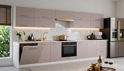 Küchenzeile Emma 340 cm DW Puderrosa Matt- Küche, Küchenblock 3,4m, mit Arbeitsplatte