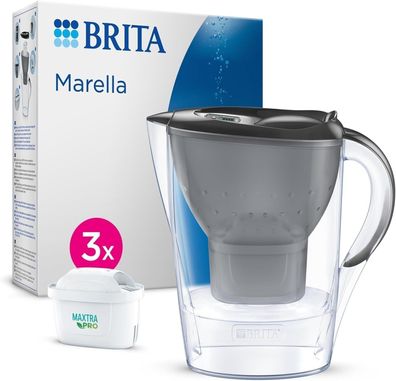 BRITA Wasserfilter-Kanne Marella Graphit 2,4l + 3x MAXTRA PRO All-in-1 Kartusche - Up