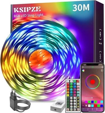 KSIPZE 30m RGB LED Strip, Bluetooth Fernbedienung, Musik Sync, Timer & Dimmbarkeit -