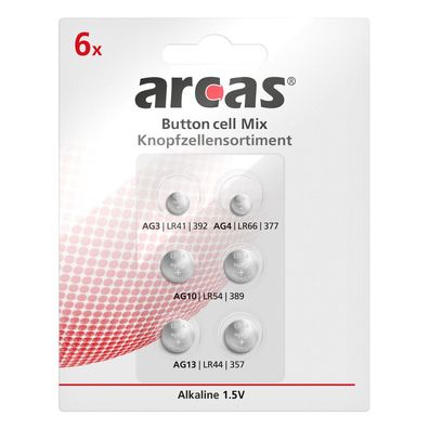 Arcas Alkaline Knopfzellenset 6-tlg 1x AG3 1x AG4 2x AG10 2x AG13 LR44