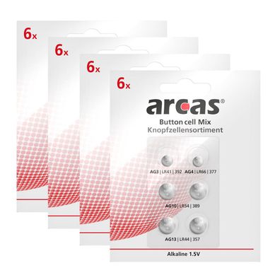 4x Arcas Alkaline Knopfzellenset 6-tlg 1x AG3 1x AG4 2x AG10 2x AG13 LR44