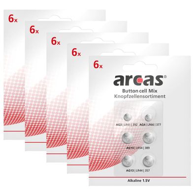 5x Arcas Alkaline Knopfzellenset 6-tlg 1x AG3 1x AG4 2x AG10 2x AG13 LR44