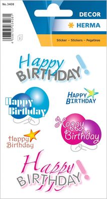 HERMA 3408 Aufkleber Geburtstag, 18 Stück, Geschenk Sticker mit Luftballons Happy Bir