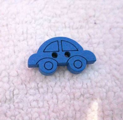 1 Holzknopf Kinderknopf Auto blau 20x11x3mm 2Loch a 2mm Nr 2