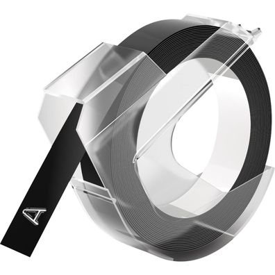 3x Dymo 520109 3D Prägeband 9 mm x 3 m Plastik glänzend schwarz