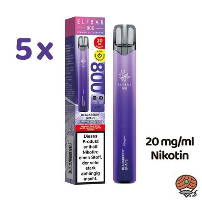 ELFBAR E-Shisha Blackberry GRAPE 5x * 20mg/ml Nikotin* 800 Züge, Einweg-E-Zigarette