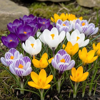 Exotenherz Blumenzwiebeln - Krokus Crocus großblumiger Mix in Versch. Farben (30