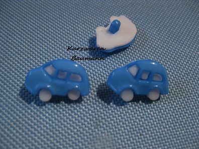 1 Kunststoff Kinderknopf Auto blau 18x16x8mm Öse 3mm Nr 10