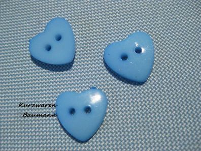 1 Kunststoff Kinderknopf Herz blau 14x11x2mm 2 Loch 2mm Nr 66