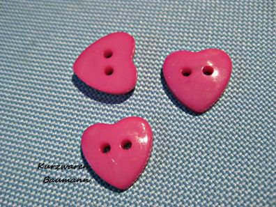 1 Kunststoff Kinderknopf Herz pink 14x11x2mm 2 Loch 2mm Nr 67
