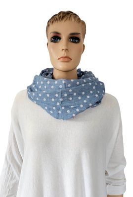 Blogger Loop Schal Halstuch Schlauchschal Baumwolle Viskose weiße Punkte Jeansblau