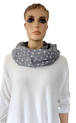 Blogger Loop Schal Halstuch Schlauchschal Baumwolle Viskose weiße Punkte Grau