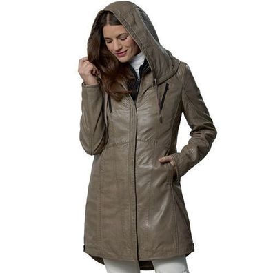 Jilani - Damen Ledermantel Weste Lammnappa sark sand