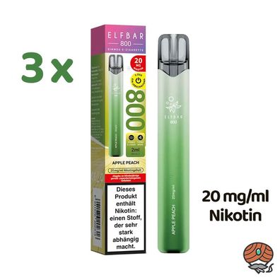 ELFBAR E-Shisha APPLE PEACH 3x * 20mg/ml Nikotin* 800 Züge, Einweg-E-Zigarette