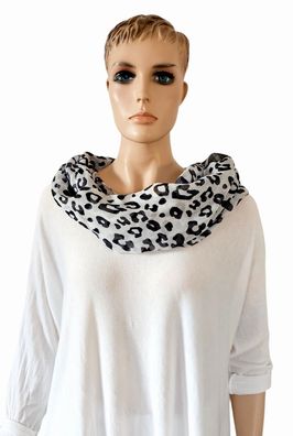 XL Loop Schal Halstuch Schlauchschal Baumwolle Viskose Animalprint Grau/Schwarz