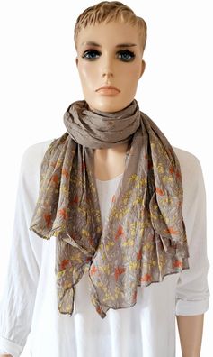Italy Blogger Schal Tuch Halstuch Scarf Seide/Baumwolle Blumenprint Taupe/Gelb