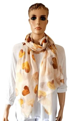 XL Schal Scarf Halstuch Stola Tuch Viskose Farbverlauf Herzen in Beige Braun Gelb
