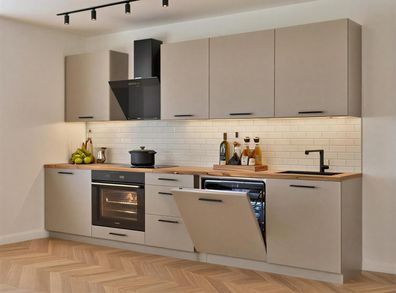 Küchenzeile Axis 290 cm DW Kaschmir Matt- Küche, Küchenblock 2,9m, Einbauküche