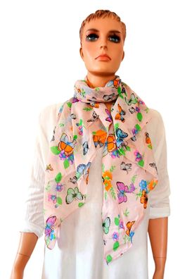 Italy Blogger Schal Halstuch Seide/ Baumwolle asymetrisch Schmetterlinge Rosa