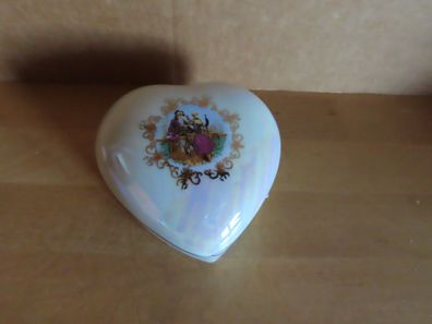 Schmuckdose Zierschale Herzform Perlmuttfarben Keramik mit Motiv