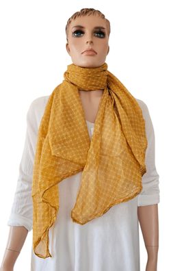 Italy Blogger Schal Halstuch Seide/Baumwolle asymetrisch Blütenprint Senfgelb