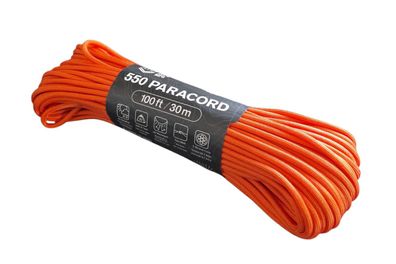 Paracord 550 Fallschirmschnur, 30 Meter, Neon Orange, bis 250kg belastbar