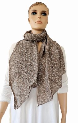 Italy Blogger Schal Halstuch Scarf Seide/Baumw. asymetrisch kleiner Blätterprint Taup