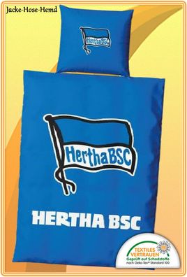 Hertha BSC Bettwäsche Logo Fahne Reißverschluss Baumwolle Blau Gr. 135x200cm NEU