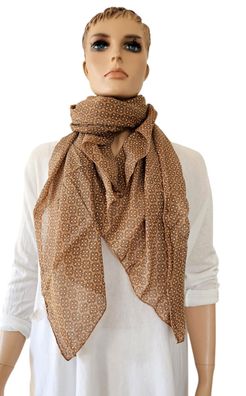 Italy Blogger Schal Halstuch Scarf Seide/Baumw. asymetrisch Blumenprint Hellbraun